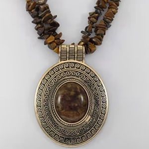 NEW Boho Handmade Natural Stone Antique Silver Necklace